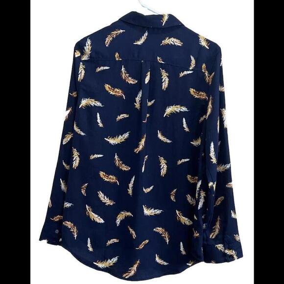 Juniper & Lime Navy Feather Blouse Shirt Sz M Long Sleeve NWT - Picture 2 of 5
